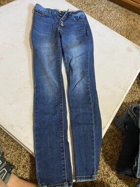Kancan Curvy High Rise Skinny Jeans Button Fly Medium Wash Size 0/23